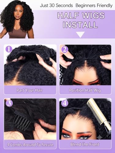 Black Water Wave Half Wig 18 Inch Human Hair 3-in-1 Glueless Headband Wig for Women
