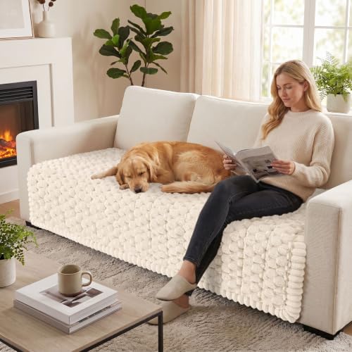 Smiry Pet Couch Cover Cream 43x82.7 Inches Non Slip Fuzzy Sofa Protector
