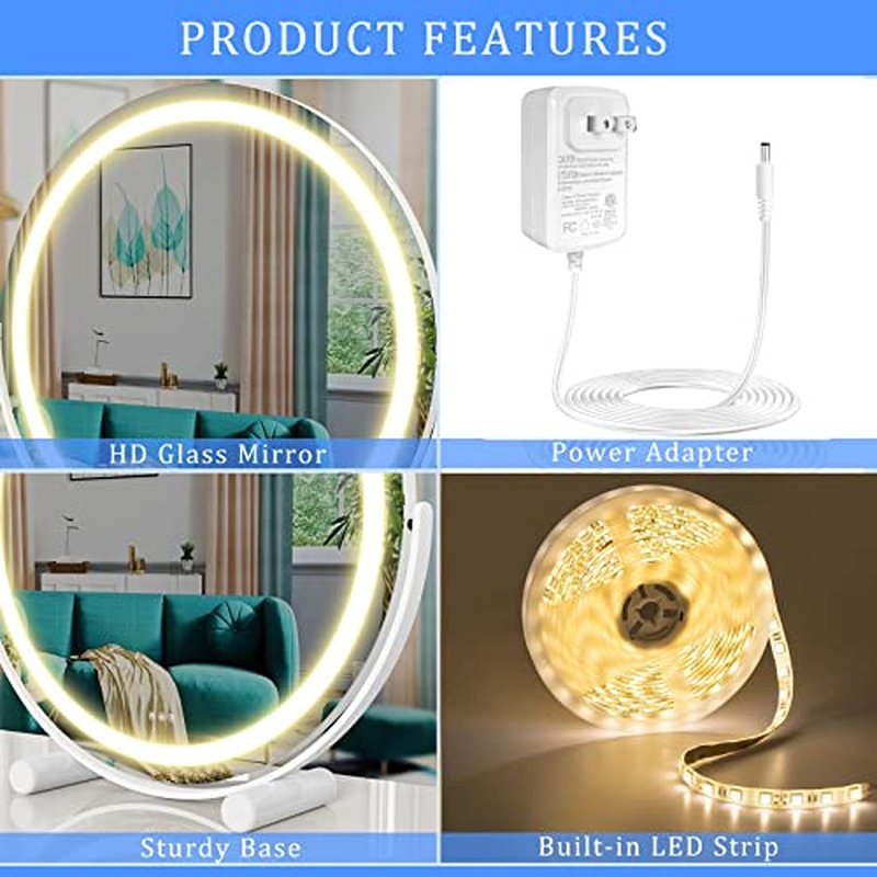 12" Round Vanity Mirror, LED Lights, Smart Touch 360¡ÆRotation, Dimmable White