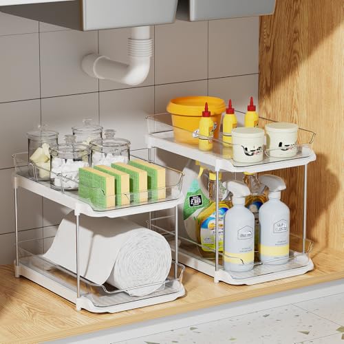 White 4 Pack 2-Tier Under Sink & Bathroom Organizer Set - Stackable Multi-Purpose Storage