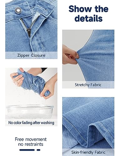 Long Denim Skirt with Pockets - Sky Blue Maxi Skirt for Women - 4 Variation