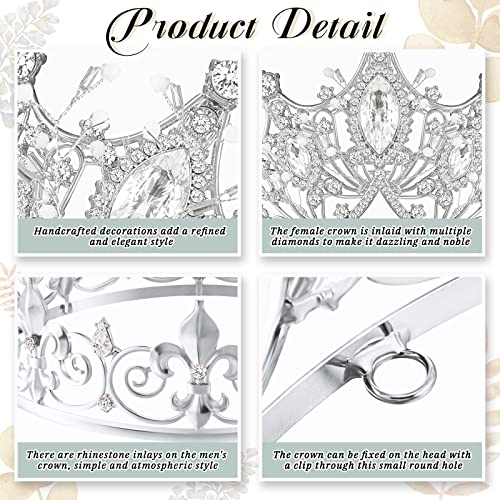 Junkin 2 Pcs Prom King and Queen Crowns for Men Women Baroque Queen King Prince Tiara Princess Crystal Headband for Halloween Wedding Birthday Grad Rhinestone Prom Party(Silver)