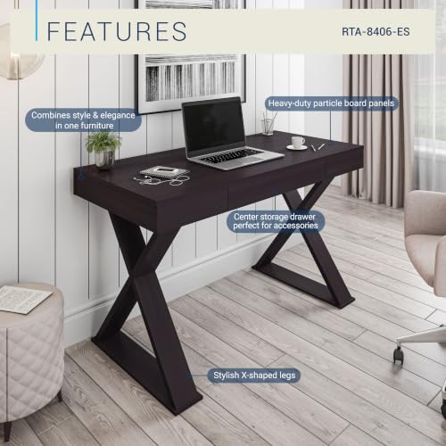 Techni Mobili 47-Inch Modern Writing Desk with Drawer - Espresso Home Office Table