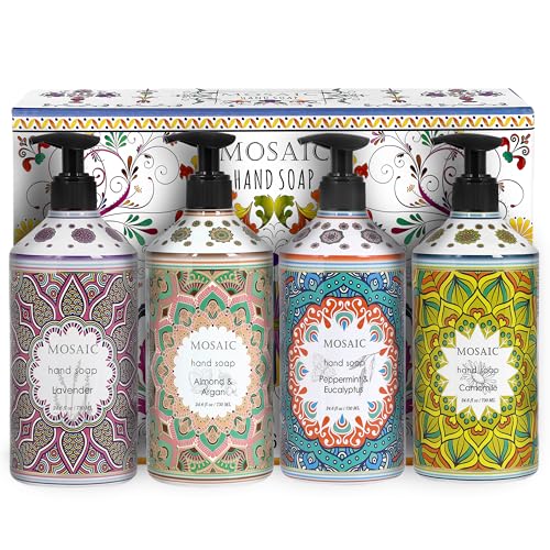 Liquid Hand Soap Gift Set with Lavender, Almond & Argan, Peppermint & Eucalyptus, Camomile - 4 x 24.6 fl oz