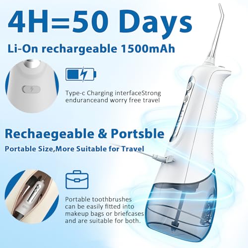Cordless Water Flosser 300ML Rechargeable Dental Pick for Braces - White