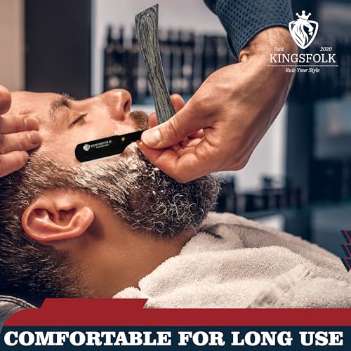 Professional Straight Razor Kit for Men ? Wooden Handle Razor with 100 Platinum Blades, Leather Case, Nitrile Gloves & Cleaning Cloth ? Barber Grade Wet Shave Set