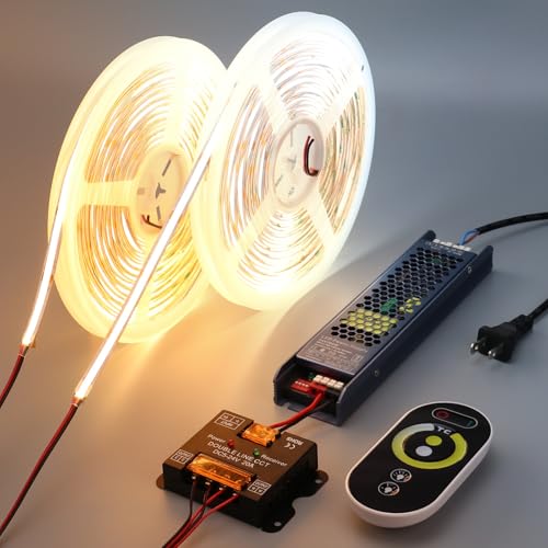24V COB LED Strip Lights 65.6ft with Remote and Power Supply - Dimmable, Cuttable, High Brightness