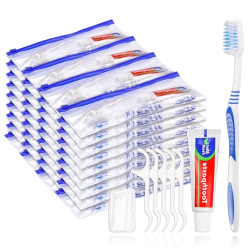 SLequipo Disposable Travel Toothbrush Kit with Toothpaste & Floss Picks (100 pcs)