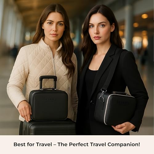 LED Mirror Makeup Bag with PU Leather Travel Organizer - Adjustable Brightness, Dividers & Handle