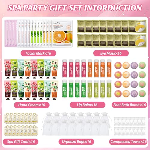 128 PCS Spa Party Supplies for Women, Spa Kit Include Lip Balm,Facial Masks, Hand Cream, Under Eye Patches, Foot Bath Bombs, Ideal for Gift Giving,Sleepover Party Supplies for Girls Valentine
