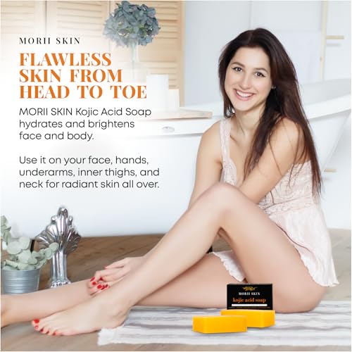 Organic Turmeric Soap Bar for Face, Kojic Acid Soap for Hyperpigmentation, Premium Japanese Formulated Kojic Soap Enriched with Vitamin C, Retinol, Collagen | 2-Bars + Mesh Net, 3.53 oz Each