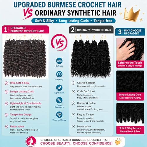 Burmese Curly Crochet Hair 18 Inch Water Wave Pre-Looped Boho Extensions - 4#