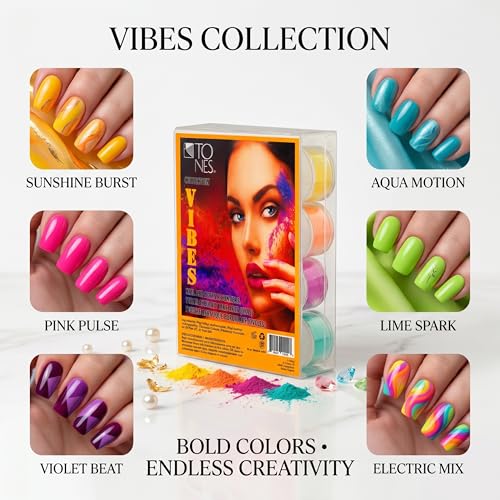 TONES Acrylic Powder Collection Vibes - 12 Shades Nail Art Set, Durable Finish