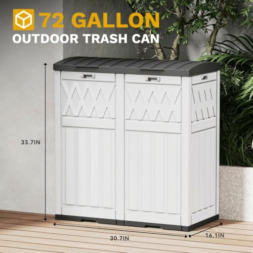 DWVO 72-Gallon Dual Outdoor Trash Can - Grayish-White, Weather-Resistant Double Garbage Bin