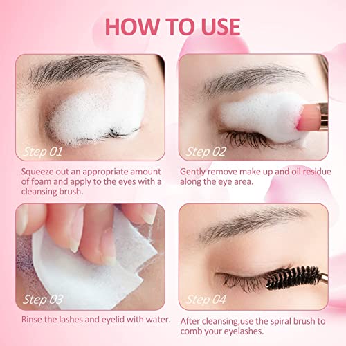 Eyelash Extension Cleanser 60ml +Mascara Wand+ Brush Eyelid Foaming Cleanser,Eyelash Wash and Lash Bath for Extensions,Paraben & Sulfate Free,Makeup Remover,Salon and Home use£¨60ml/2fl.oz£©