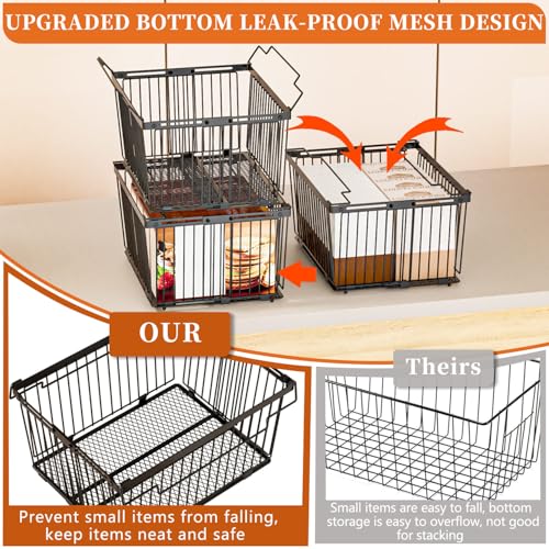 Large Freezer Organizer Bins for 5-9 Cu.Ft - Leak-Proof Bottom, Black 4Pack