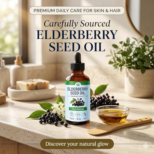 Elderberry Seed Oil - Pure, Cold Pressed Sambucus Nigra Serum for Face, Hair & Nails - Variation 1