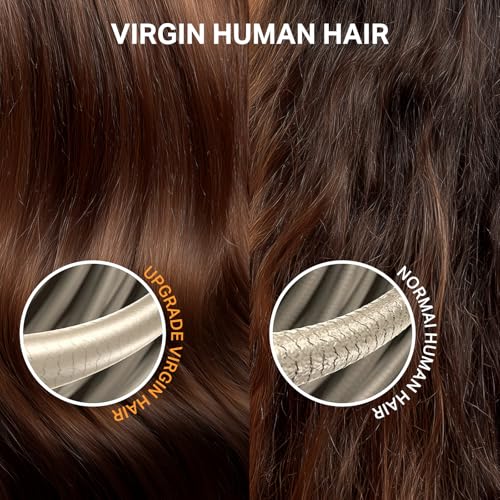 18 Inch Human Hair Clip-in Extensions - Balayage Dark Brown to Chestnut #2/6/2, 130g, 7-Piece Set with Invisible Edges