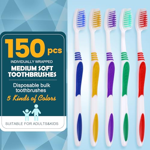 150 Count Disposable Kids Toothbrush Pack - Soft Bristles, Travel & Hotel Use