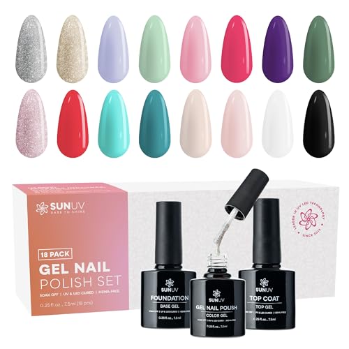 SUNUV 48W UV Dryer SUN4 for Gel Nail Polish, Hema-Free Kit With 16 Colors