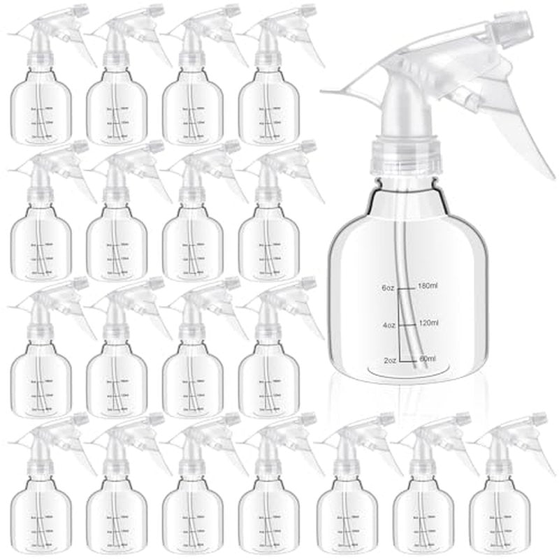 24 Pcs Empty Plastic Spray Bottles 8 oz, Clear Mini Spray Bottles with Measurement Adjustable Nozzle, Refillable Spray Bottle for Hair Plant Kitchen Bath