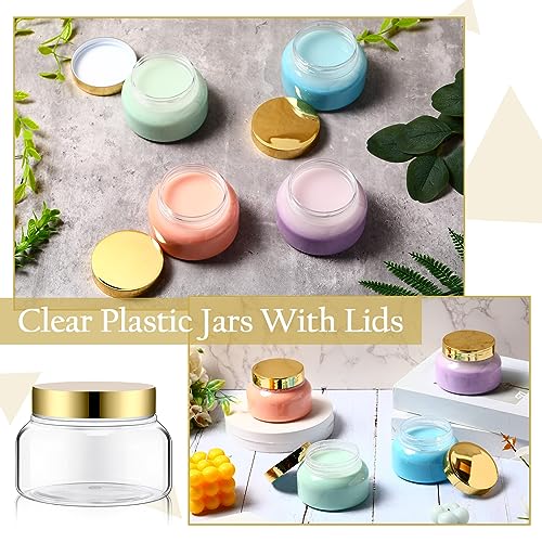 Mumufy Round Plastic Containers Plastic Jars with Lids Empty Travel Containers for Creams Refillable Cosmetic Jars for Lotions Body Scrub Body Butter(8 oz,Gold,Clear,48pcs)