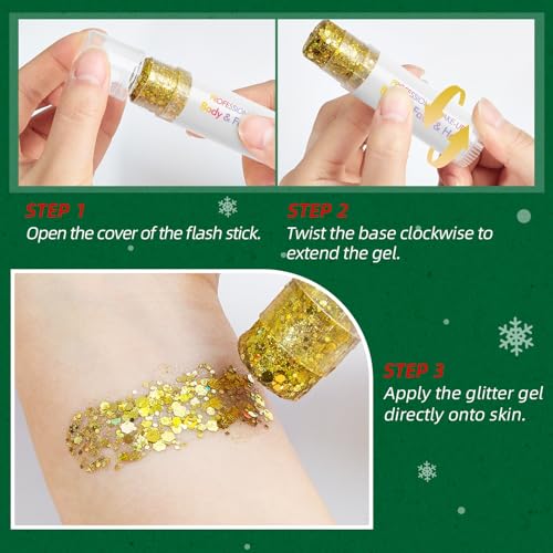 Gold Body Glitter Stick,Sparkling Neon Outfit Party Holographic Sequins Paint Mardi Gras Accessories Face and Body Glitter Gel Makeup.