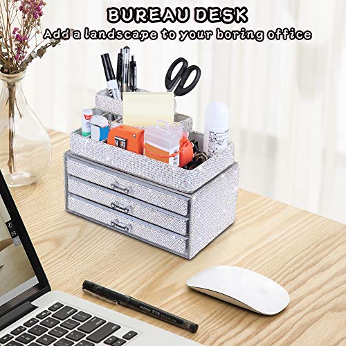 White Bling Diamond Makeup Organizer Drawer Set - 2 Pieces, Handcrafted Jewelry & Cosmetic Storage