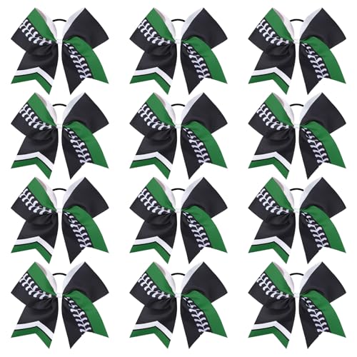 Softball Cheer Bows - 12 Pack Large 8-Inch Cheerleading Hair Accessories for Girls