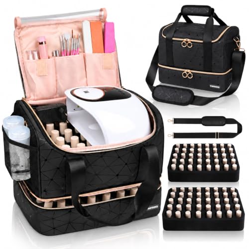 Large Capacity Nail Polish Organizer & Portable Storage Bag with Lamp - Black X Large