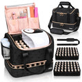 Large Capacity Nail Polish Organizer & Portable Storage Bag with Lamp - Black X Large