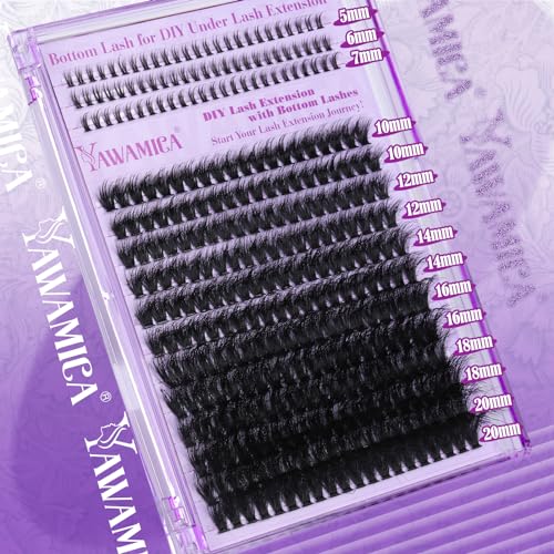 Yawamica Cluster Eyelash Extensions Fluffier Lash Clusters with Bottom Lashes 200D Volume Individual Lashes 315pcs Wispy Eyelash Clusters 10-20mm DIY Lash Extension at Home