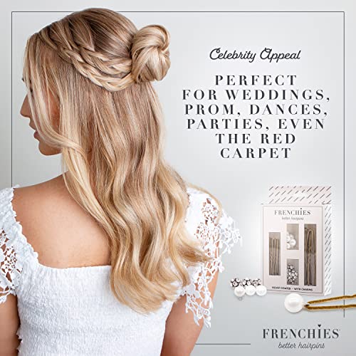 Frenchies Velvet-Coated French Hair Pins with Pearls & Crystals - Blond, 20 Pack