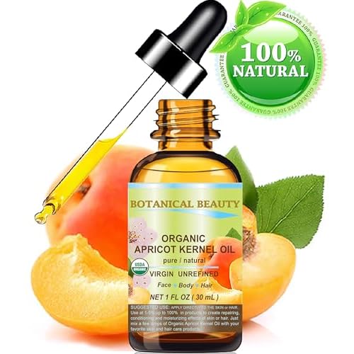 Botanical Beauty ORGANIC APRICOT KERNEL OIL Australian. 100% Pure Virgin Unrefined Cold Pressed Carrier Oil 1 oz- 30 ml. For Face, Hair, Body, Nails, Skin, Anti - aging