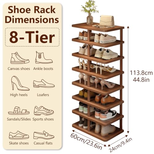 Vertical Shoe Rack 8 Tiers Tall Shoe Shelf for Closet Entryway Space Saving