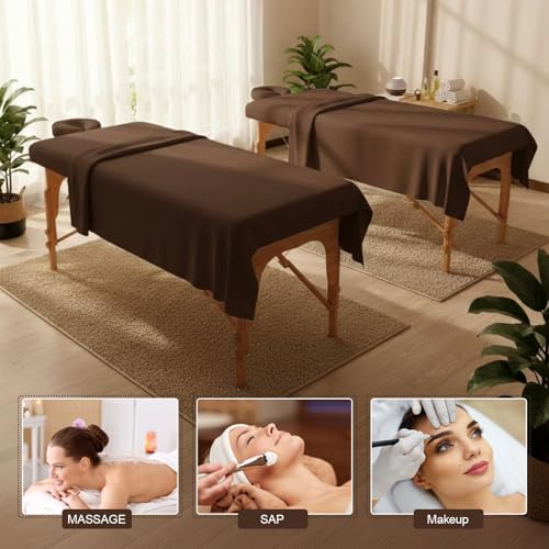 Massage Table Sheets Set - 4-Piece Microfiber Spa Linen with Face Cover - Chocolate