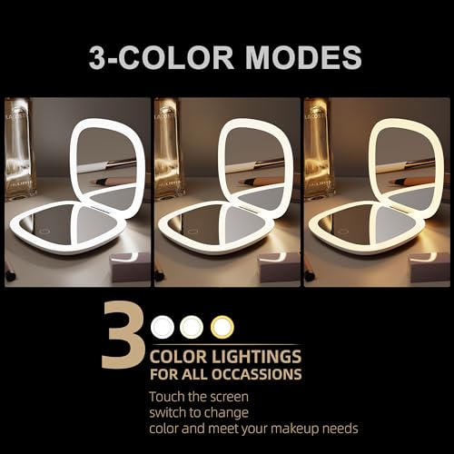 Compact Mirror with LED Light, 1x/10x Magnifying Rechargeable Dimmable Pocket Makeup Mirror for Purse, Travel, 4inch