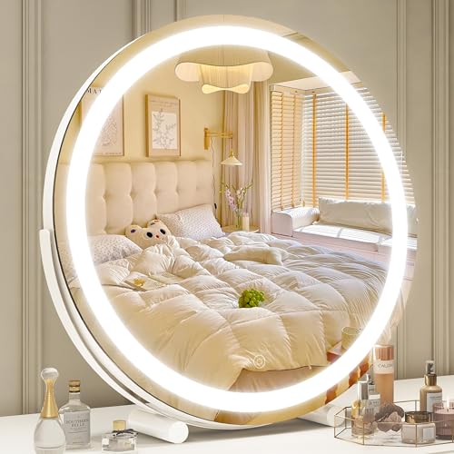ROLOVE Makeup Mirror with Lights, 18 Inch Vanity Mirror with Lights, Lighted Makeup Mirror, Smart Touch Control Round Lighted Vanity Mirror, Tabletop £¦ Desk Mirror, Gifts for Women, Wife, Mom, Girls