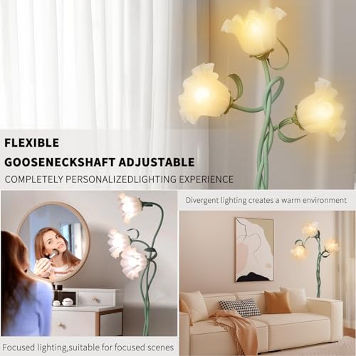 Green Flower Floor Lamp with Flexible Neck - Tall Reading & Bedroom Decor