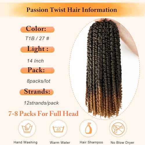 8 Packs Passion Twist Hair 14 Inch Pre-twisted Crochet Braids T27 Variation