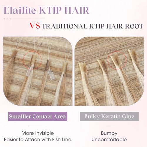 Elailite 14 Inch Human Hair Extensions Golden Brown & Bleach Blonde U Tip Keratin Bond