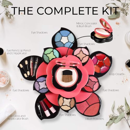 Teens Flower Makeup Kit - Petals Expand to 3 Tiers, Variety Shades, Gift Set for Girls & Beginners - Toysical