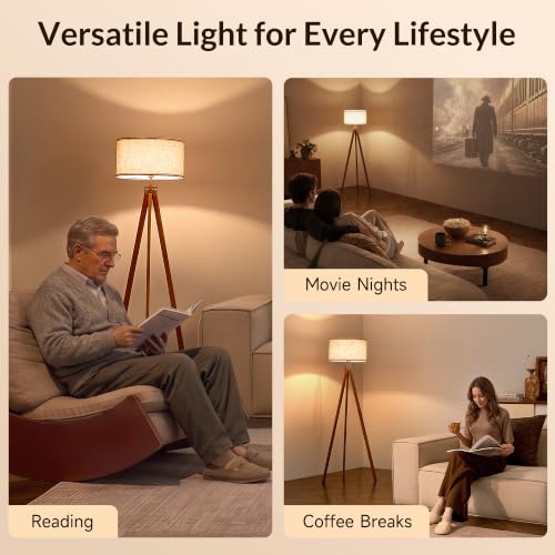 Brown Tripod Floor Lamp - Mid Century Modern Standing Lamp for Living Room