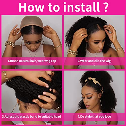 Natural Color 20 Inch Deep Wave Brazilian Human Hair Headband Wig for Black Women