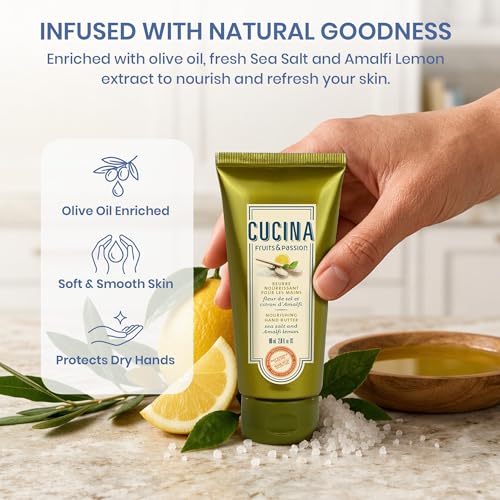 Nourishing Hand Butter with Sea Salt & Amalfi Lemon - Deep Hydration, Olive Oil, 2 fl oz - Variation of Sea Salt and Amalfi Lemon