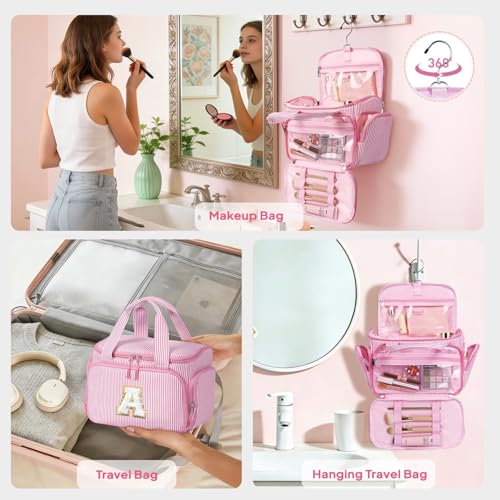 YOOLIFE Purple Travel Toiletry Bag with Initial Embroidery - Spacious Organizer & Hanging Design