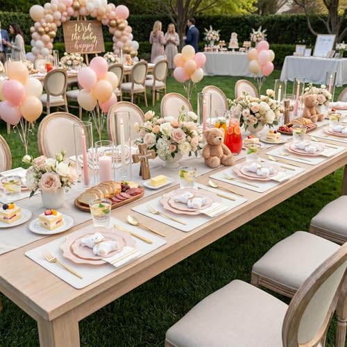 350Pcs Pink and Gold Disposable Plates Set for 50 Guests – Pink & Gold Dinnerware, 350 Pieces (50 each: plates, napkins, cutlery, cups) – WDF