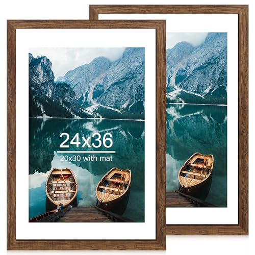 24x36 Poster Frame Set of 2 - Rustic Brown Wood Style for 20x30 or 24x36 Photos (Variation: Rustic Brown / 24x36 in)