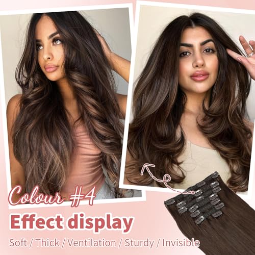 Chocolate Brown 14 Inch Human Hair Clip-In Extensions - 7pcs 120g