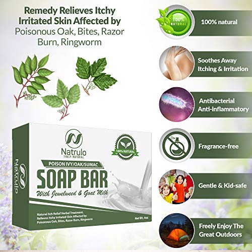 Poison Ivy Soap Bar with Jewelweed - Soothing, Healing Natural Itch Relief Herbal Treatment Home Remedy - Relieves Itchy Irritated Skin Affected by Poison Ivy/Oak/Sumac, Bites, Razor Burn, Ringworm